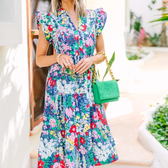 NWOT Entro Colorful Garden Floral Tiered Ruffle Midi Maxi Dress Size SMALL - Picture 2 of 6